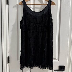 H&M Flapper Style Women’s Black Fringe Mini Dress Size Large